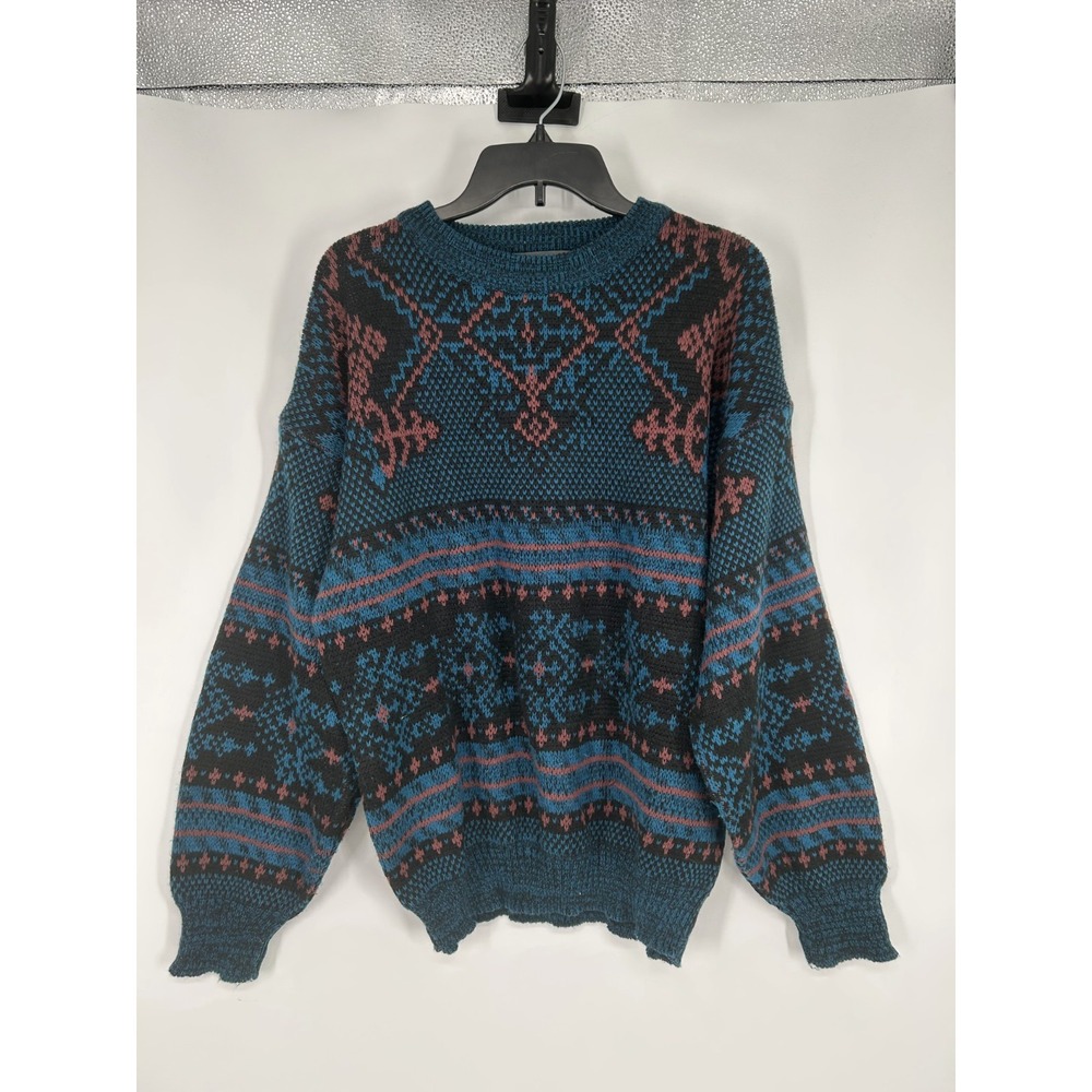 Sir William Sweater Men's Large Aztec Geometric Acrylic Knit Crewneck Pullover